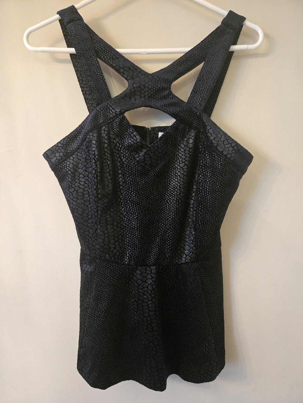 FRAME Womens M Navy Black Metallic Snake Print Strappy Cutout Peplum Top Lux